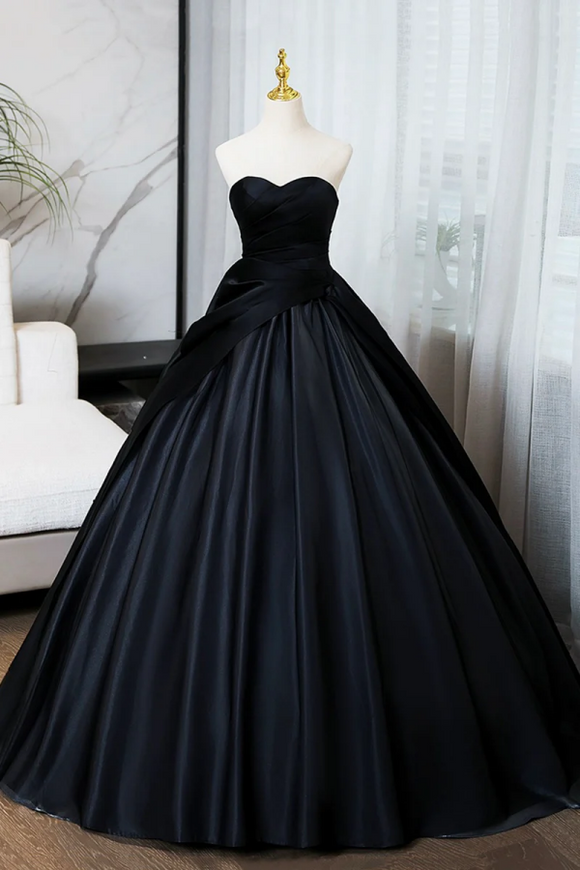 A Line Black Floor Length Prom Dress, Black Strapless Formal Evening Dress PFP2671