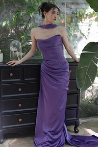 Purple Satin Long Evening Dress Prom Dress, Purple Formal Dress PFP2686