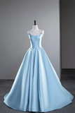 Blue Satin Long Prom Dress, A Line Spaghetti Strap Evening Party Dress PFP2688