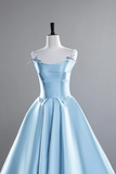 Blue Satin Long Prom Dress, A Line Spaghetti Strap Evening Party Dress PFP2688