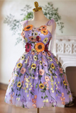 Cute Lace Flowers Short Homecoming Dress, Purple Short Prom Dress PFH0522