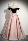 A Line Off Shoulder Satin Pink Long Prom Dress, Pink Long Formal Dress PFP2702