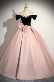 A Line Off Shoulder Satin Pink Long Prom Dress, Pink Long Formal Dress PFP2702