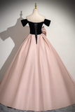 A Line Off Shoulder Satin Pink Long Prom Dress, Pink Long Formal Dress PFP2702