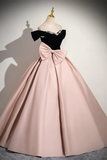 A Line Off Shoulder Satin Pink Long Prom Dress, Pink Long Formal Dress PFP2702