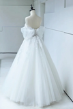 Off the Shoulder White Lace Wedding Dresses, White Lace Bridal Dresses PFW0650