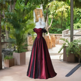 Black and Red Off Shoulder Satin Long Prom Dress, Off the Shoulder Party Dress PFP2507