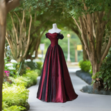 Black and Red Off Shoulder Satin Long Prom Dress, Off the Shoulder Party Dress PFP2507