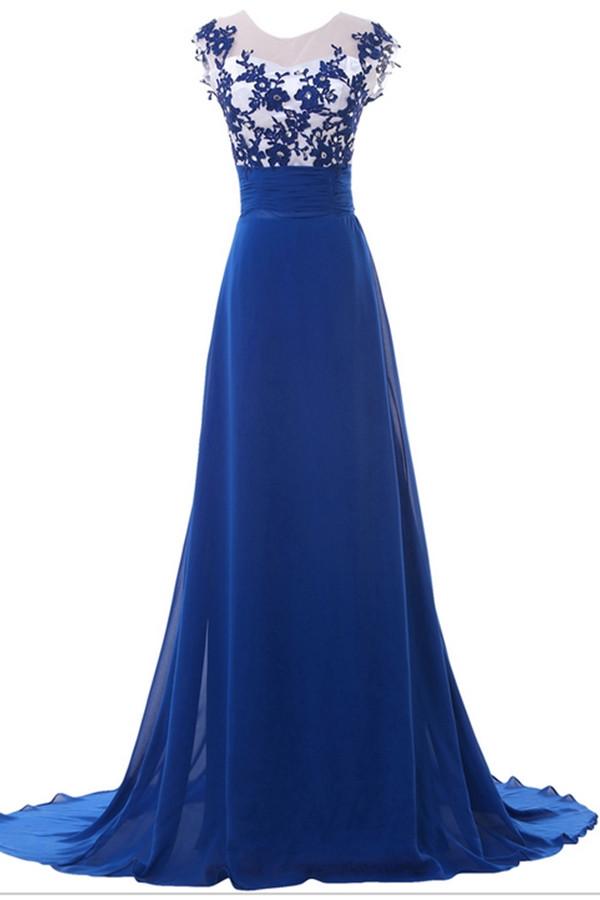 Sweep Train Blue Lace Chiffon High Low Cheap Simple Prom Dresses For T ...
