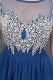 Blue Beading A-line Tulle Elegant Homecoming Dresses PFP1166