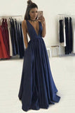 Sexy Deep V-neck Long A Line Prom Dresses Graduation Party Dresses For Teens PFP1249