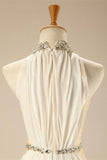 Charming Elegant White Halter Beaded Chiffon Long Prom Dresses PFP1254