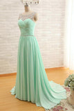 Mint Beaded Charming Backless Cheap Long Chiffon Prom Dresses PFP1256