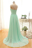 Mint Beaded Charming Backless Cheap Long Chiffon Prom Dresses PFP1256