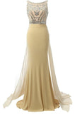 Beauty Mermaid Champagne Long Beaded Prom Party Dresses PFP1273