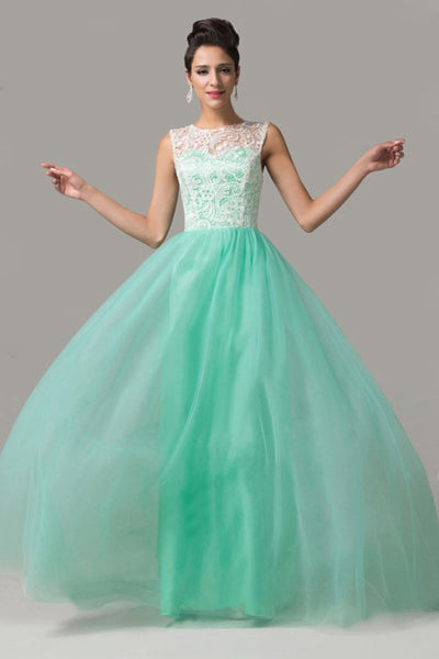 A Line Mint Green Lace Long Prom Dresses, Mint Green Lace Formal Gradu –  Eip Collection