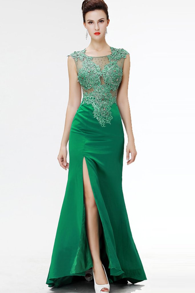 Green Lace Beaded See Through Mermaid Sexy Prom Dresses PFP1293 – Promfast