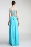 Light Sky Blue Long Deep V-neck Prom Party Dresses PFP1300