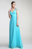 Light Sky Blue Long Deep V-neck Prom Party Dresses PFP1300