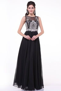 Chiffon Black Beaded Cap Sleeves Long Prom Dresses PFP1311