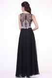 Chiffon Black Beaded Cap Sleeves Long Prom Dresses PFP1311