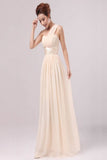 Pearl Pink Chiffon One Shoulder Empire Long Prom Dresses PFP1314