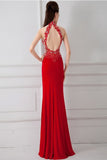 Front Split Sexy Red Beaded Backless Long Prom Dresses PFP1316