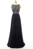 Cheap Prom Dress Navy Blue Beaded Long Graduation Dresses PFP1319