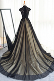 Promfast Chic A line High Neck Black Tulle Floor Length Modest Prom Dress Evening Dress PFP2183