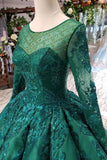 Scoop Long Sleeves Lace Up Back Green Prom Dresses PFP1386