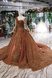 Brown One Shoulder Lace Up Back Sequins Beads Prom Dresses PFP1388