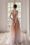 Ombre A Line Long Tulle Spaghetti Straps Prom Dresses With Beads PFP1439