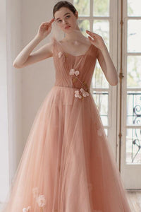 Charming A Line Long Tulle Prom Dresses With Flowers PFP1440