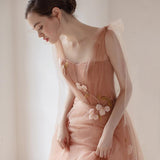 Charming A Line Long Tulle Prom Dresses With Flowers PFP1440