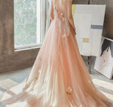 Charming A Line Long Tulle Prom Dresses With Flowers PFP1440