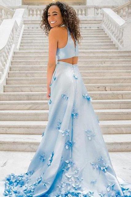 Light Blue Two Piece Prom Dress on sale