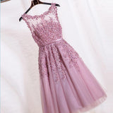 Elegant Lace Appliques Beaded A-line See Through Tea Length Homecoming Dresses PFH0144