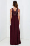 Burgundy Bridesmaid Dresses WIth Sequin Top, A-line Long Chiffon Wedding Party Dress PFB0118