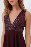 Burgundy Bridesmaid Dresses WIth Sequin Top, A-line Long Chiffon Wedding Party Dress PFB0118