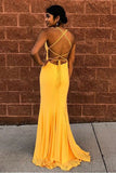 Mermaid Spaghetti Straps Floor-Length Yellow Sexy Prom Dress PFP1574