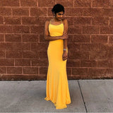 Mermaid Spaghetti Straps Floor-Length Yellow Sexy Prom Dress PFP1574