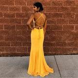 Mermaid Spaghetti Straps Floor-Length Yellow Sexy Prom Dress PFP1574