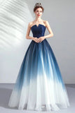 Strapless Ombre A Line Tulle Prom Dress Long Formal Dresses PFP1608