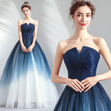 Strapless Ombre A Line Tulle Prom Dress Long Formal Dresses PFP1608