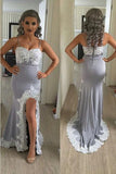 Mermaid Split Side Sexy Spaghetti Straps Lace Long Prom Dress PFP0105