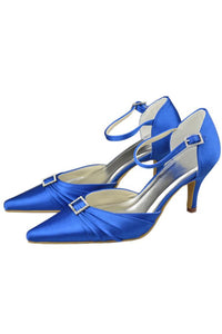 Blue Pointed Toe Ankle Straps Beading High Heel Evening Party Shoes PFWS0014