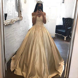 Off the Shoulder Appliques Ball Gown Cheap Prom Dresses PFP0661