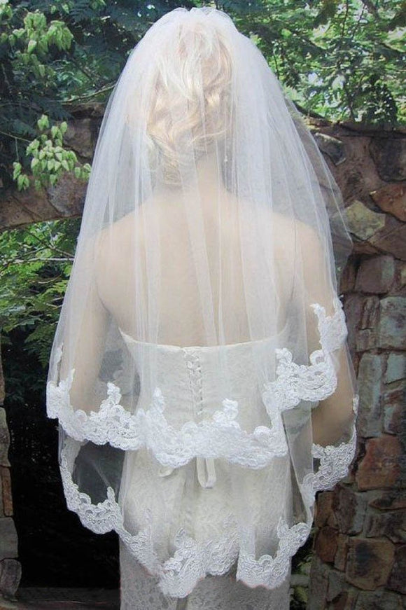 90 Chapel Length Cut Edge Ivory Bridal Veil with Scattered Pearls &  Crystals 4644V-I-90