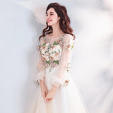 Pretty A Line Long Sleeves Tulle Appliques Prom Dresses With Flowers PFP0762