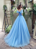 Princess Ball Gown Off Shoulder Blue Long Prom Dress,Quinceanera Dresses PFP0765